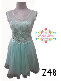 ราตรีสั้นลูกไม้สีเขียวมิ้น(ฟรีไซส์)