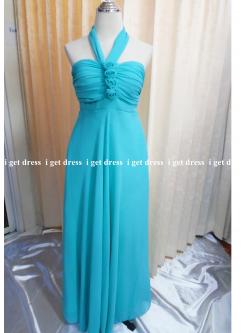 ชุดราตรียาวเขียวผูกคอ(ฟรีไซส์)