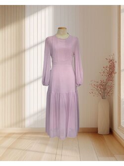 เดรสยาว สีชมพู ผ้าชีฟองแขนยาว ไซส์ M