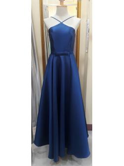 ชุดราตรียาวสีน้ำเงินเปิดไหล่+เข็มขัด (Size : S)