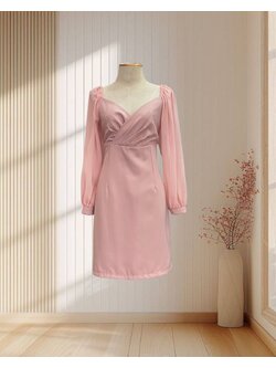 ราตรีสั้นสีชมพู แขนยาวผ้าชีฟอง ไซส์ XL