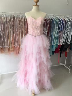 ชุดราตรีชมพูเกาะอกโครเซ็ต(ฟรีไซส์)