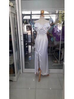 ยาวปาดไหล่อกไขว้ผ้าเงาหนา (M)