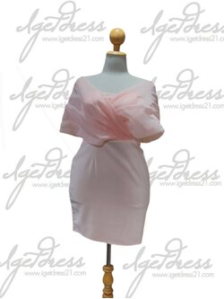 (PRE-LOVED) ราตรีสั้นสีโอรสผ้าฮานาโกะแต่งคลุมไหล่ด้วยผ้าออแกนดี้ 2XL