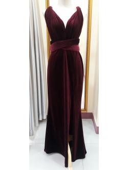 (PRE-LOVED) ชุดราตรียาวสีเเดงผ้ากำมะหยี่ รุ่นinfinity (M)