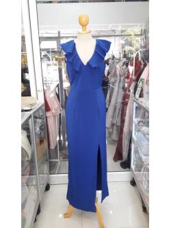 ราตรียาวสีน้ำเงินคอวีระบายผ่าข้าง (M)