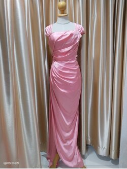 ราตรียาวปิดไหล่ผ้าเงากระโปรงจับจีบS