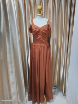 (PRE-LOVED) ชุดาตรียาวชีฟองสานหลังสีส้ม F