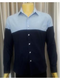 เสื้อเชิ์ตสีกรม+ฟ้าL