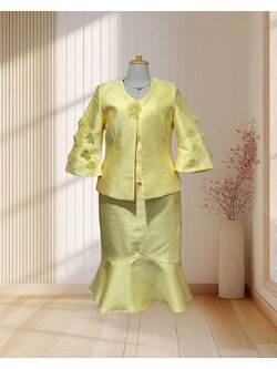 ชุดเช็ตเสื้อคลุม+เสื้อด้านใน+กระโปรงสีเหลือง3ชิ้น 2XL