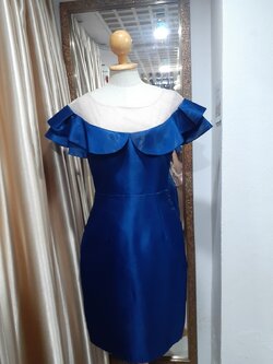 (PRE-LOVED) ชุดราตรีสั้นสีกรมอกซีทรู ปกระบายกระโปรงทรงสอบ (M)