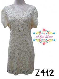 ราตรีสั้นลูกไม้สีครีม(4XL)