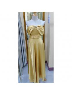 ราตรียาวไหล่ปาดสีทอง ( พร้อมเข็มกลัดเพชร )(ฟรีไซส์)