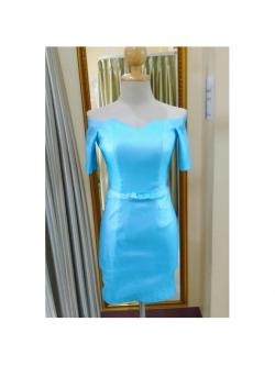 ชุดราตรีสั้นฟ้ามีแขนเข้ารูป(S)