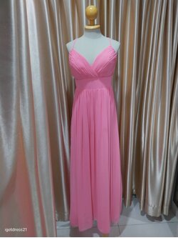 ชุดราตรียาวสายเดี่ยวชีฟอง สีชมพู