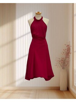 ราตรีสั้นสีแดง คอปีน แขนกุด กระโปรงบาน ไซส์ XL