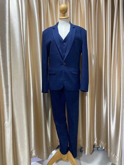 สูทเซตเสื้อสูทสีกรมลาย+กางเกง+เสื้อกั๊ก S