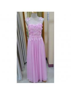 ราตรียาวชมพูปักใบไม้(ฟรีไซส์)