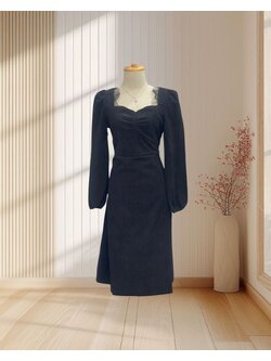 เดรสสั้นสีดำ แขนยาว ผ้าลูกฟูก ไซส์ L