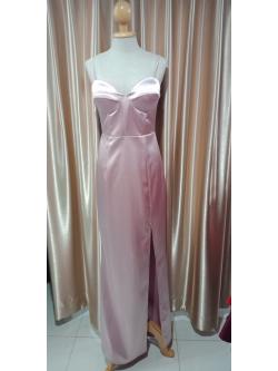 ราตรียาวสีชมพูอ่อนสายเดี่ยวเซ็กซี่ (S)