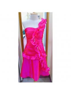 ราตรีสั้นสีบานเย็นไหล่บี่ยง สม๊อคหลัง (อก36 เอว30 สะโพก ฟรีไซส์ )