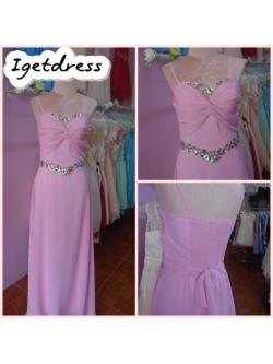 ราตรียาว สีชมพูหวาน สายเดี่ยว เอวคาดเพชร(ฟรีไซส์)