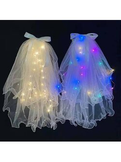 ผ้าคลุมผมเจ้าสาวประดับไฟหลายสี เวลเจ้าสาว (เช่า)