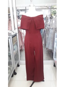 ราตรีสีแดงจั๊มขายาวปาดไหล่ (S)(อก3-32เอว26สะโพก39-41)