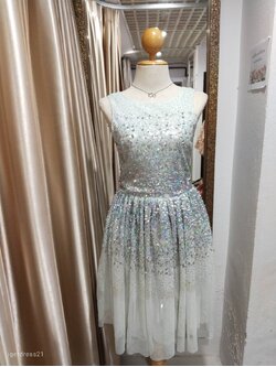 ราตรีสั้นแขนกุดผ้ามุ้งแต่งเลื่อม S