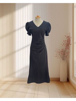 เดรสสีดำ 3 ส่วน แขนตุ๊กตา กระโปรงแต่งจีบสะโพก ไซส์ S