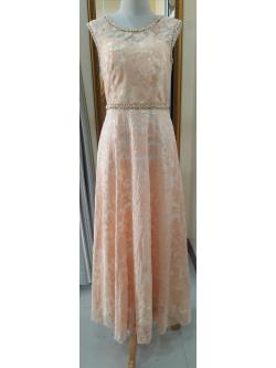 ราตียาวสีทองแขนกุดลายลูกไม้เอวเพชร(ฟรีไซส์)