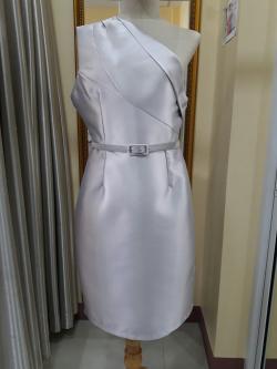 ชุดราตรีสั้นสีเทาบ่าเดี่ยว+เข็มขัด (L)