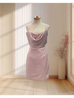 เดรสสั้นสีนู้ด คอถ่วง สายเดี่ยวไขว้ด้านหลัง ไซส์ M