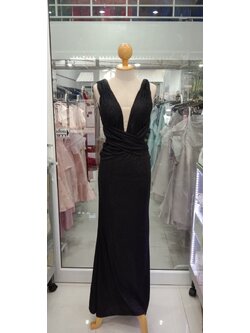 (PRE-LOVED) ยาวสีดำแขนกุดเอวไขว้กลิตเตอร์ (L) มือ2