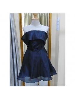 (PRE-LOVED) ราตรีสั้นสีดำปาดไหล่ ผ้าแก้วนิ่ม(ฟรีไซส์)