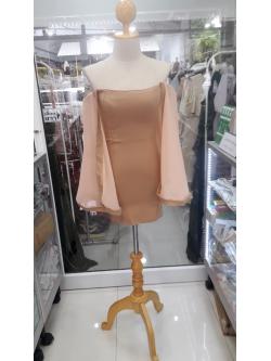 ราตรีสั้นสีนู๊ดครีมผ้า topshop ปาดไหล่แขนชีฟอง(S)