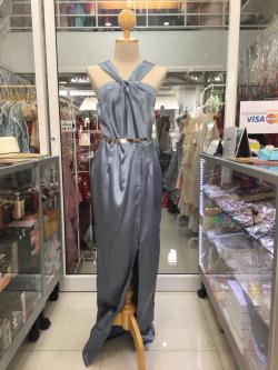 (PRE-LOVED) ราตรียาวสีเทาฟ้าสายไขว้ (L)