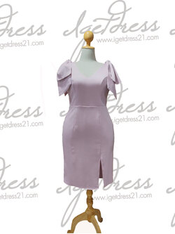 ชุดราตรีสั้นแขนโบว์คู๋2XLสีชมพู