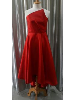 (PRE-LOVED) ชุดราตรีสั้นสีเเดงเกาะอกกระโปรงชายยาว Size : S