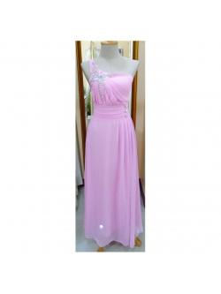 ราตรียาวสีชมพูไหล่เดี่ยว เพชรเยอะ ๆ(ฟรีไซส์)