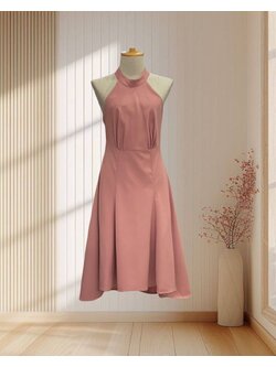 ราตรีสั้นสีชมพู คอปีน กระโปรงบาน ไซส์ 2XL