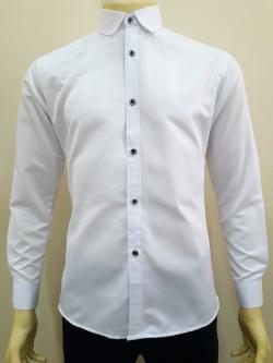 เสื้อเชิ๊ตสีขาวเเขนยาวกระดุมดำ (Size : XXL)