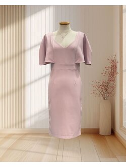 (PRE-LOVED) ราตรีสั้นสีชมพูกลีบบัว คอวี แต่งปกระบายแขน เว้าหลังไซส์ M