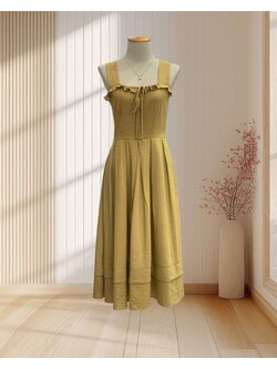 เดรสยาวสีเหลือง สายเดี่ยว กระโปรงบาน ไซส์ S