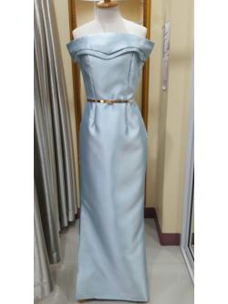 ชุดราตรียาวสีฟ้าปาดไหล่ปก2ชั้น (Size : M)