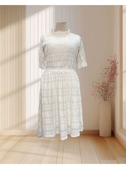 เดรสสีครีม ผ้าลูกไม้ กระโปรง 3 ส่วน ไซส์ 3XL