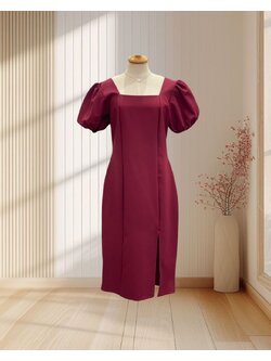 เดรสสั้นสีแดง แขนตุ๊กตา ผ้ายืด ไซส์ M