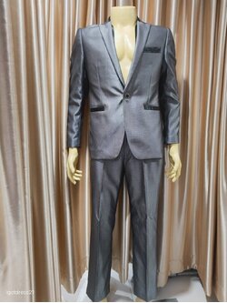 ชุดเซตเสื้อสูทเทากระเป๋าคลิบดำ+กางเกง M (AU)