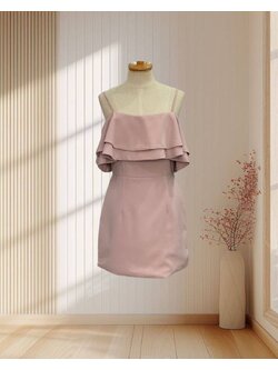 ราตรีสั้นสีชมพูกลีบบัว สายเดี่ยวปาดไหล่ ไซส์ S