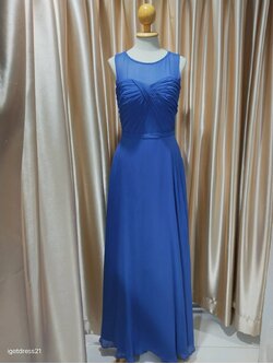 (PRE-LOVED) ชุดราตรียาวยาวชีฟองอกซีทรู สีน้ำเงิน M